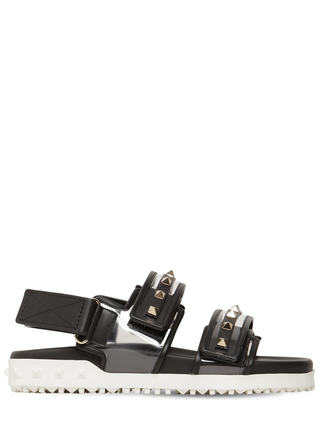 Valentino Garavani 20mm Rockstud Rubber Leather Sandals in Black - Lyst