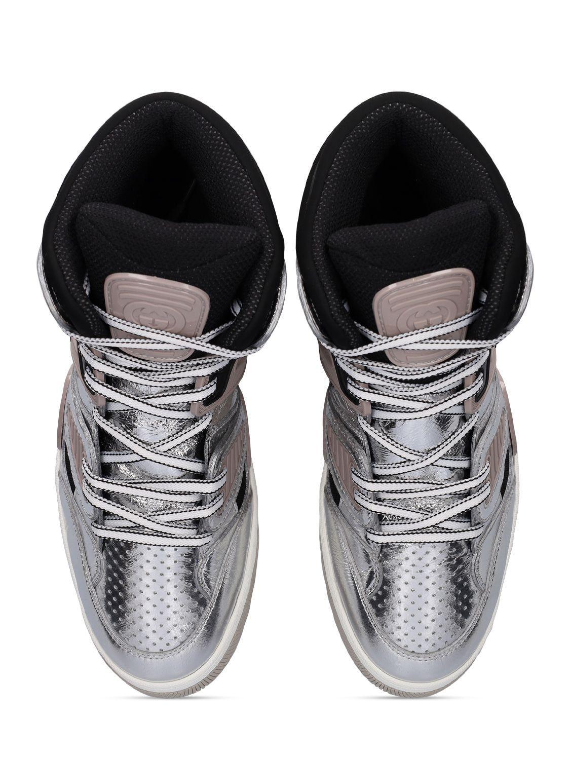 Gucci Basket metallic-leather sneakers - Grey
