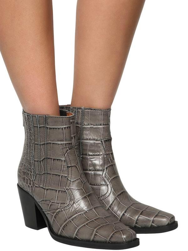 Ganni Callie Crocodile-effect Leather Boots in Gray Lyst