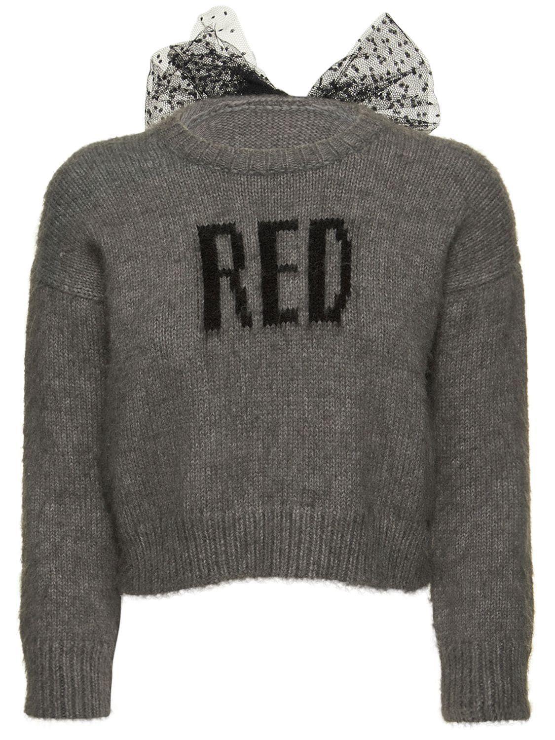 RED Valentino Mohair Blend Knit Sweater Bow Gray Lyst