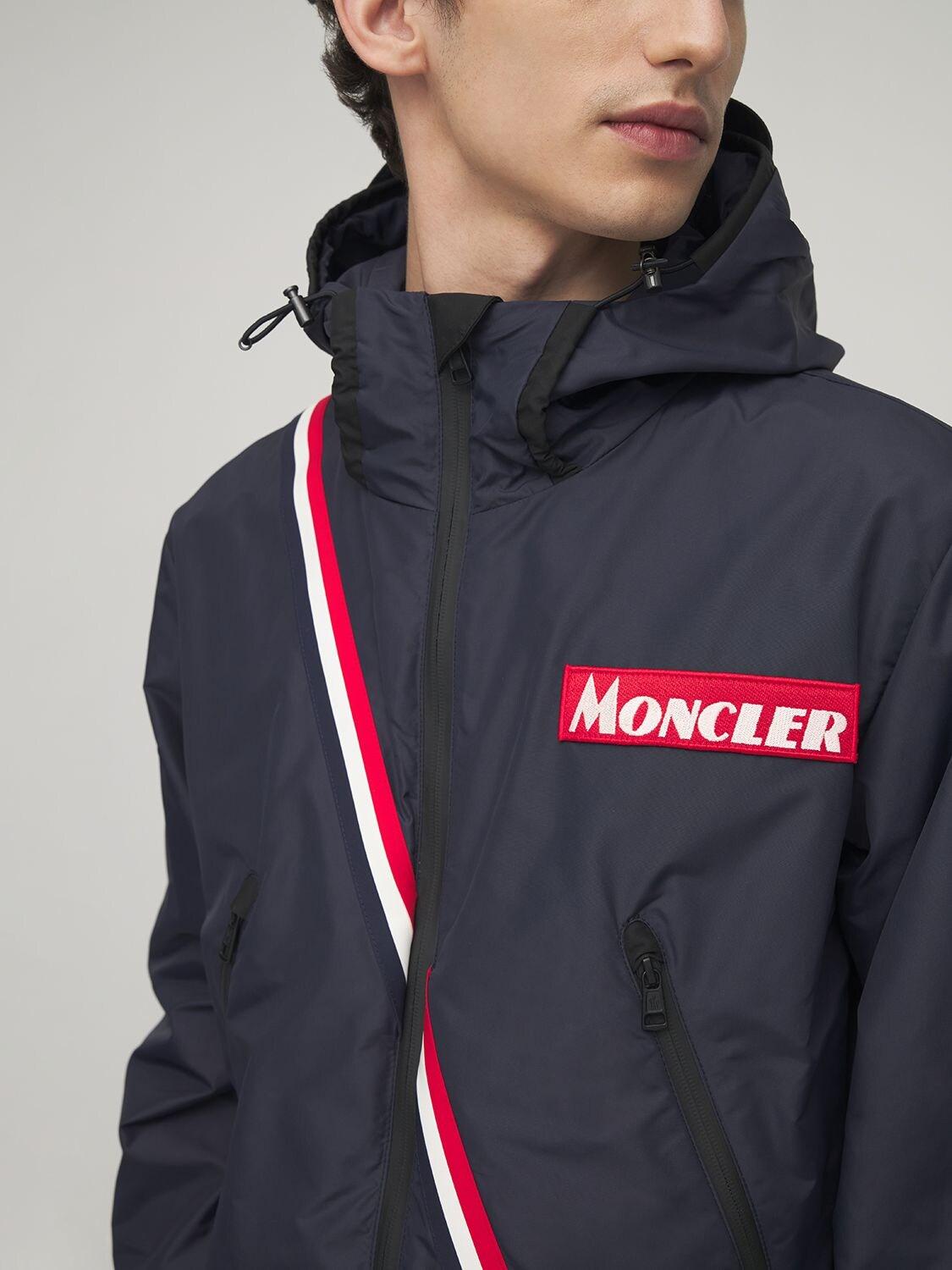 Moncler Trakehner Stripe Trimmed Down Jacket in Blue for Men | Lyst