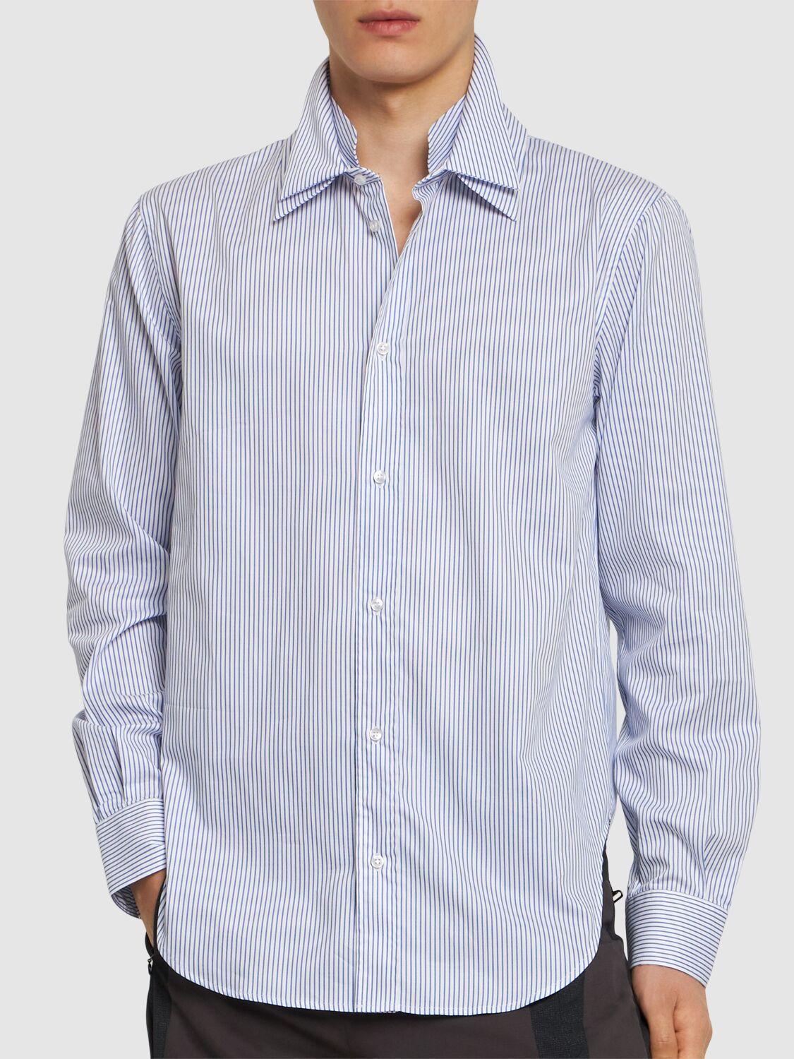 【jl-al ジェイラル】 ストライプ トリプルカラーシャツ SIZE S jl-al-WhiteBlue-Triple-Collar-