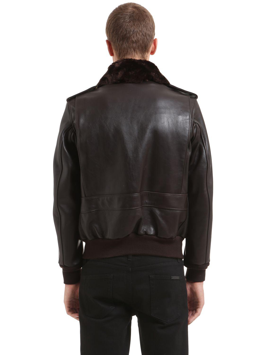Schott Nyc Leather Flight Jacket W/ Collar in Dark Brown (Brown) for ...