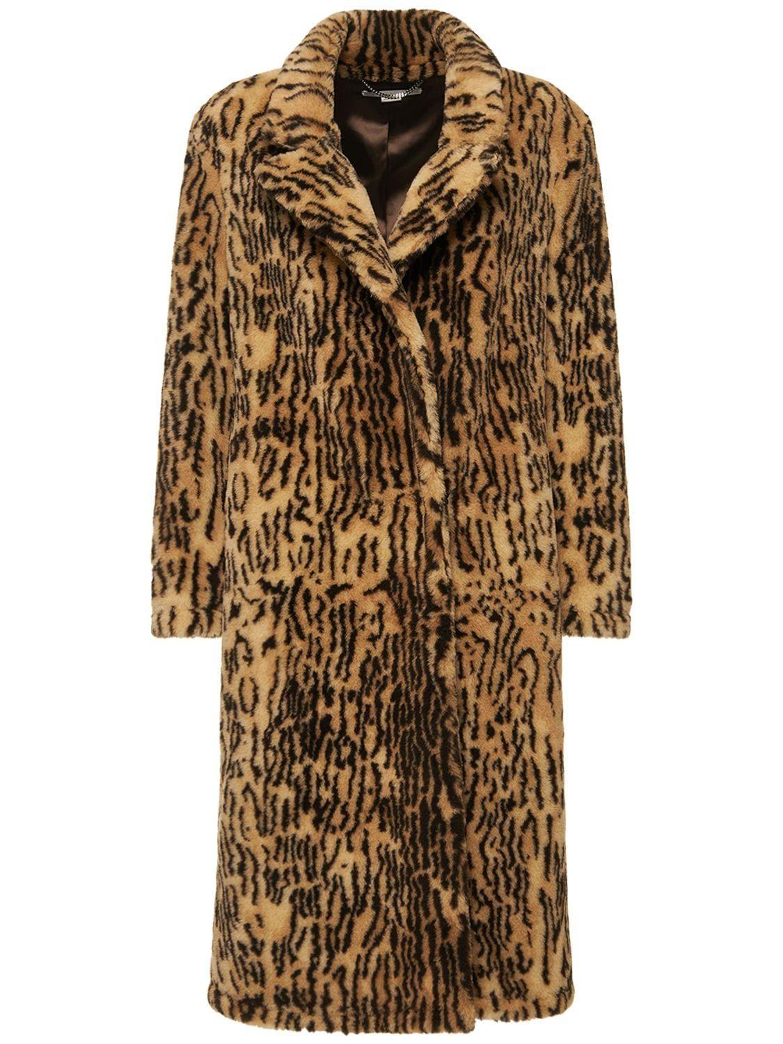 Stella McCartney Leopard Print Faux Fur Midi Coat | Lyst