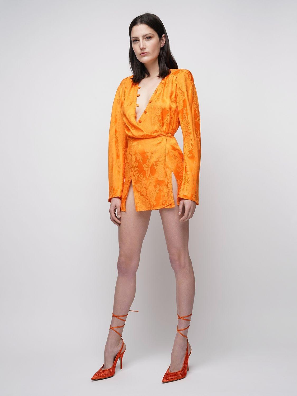 orange satin mini dress