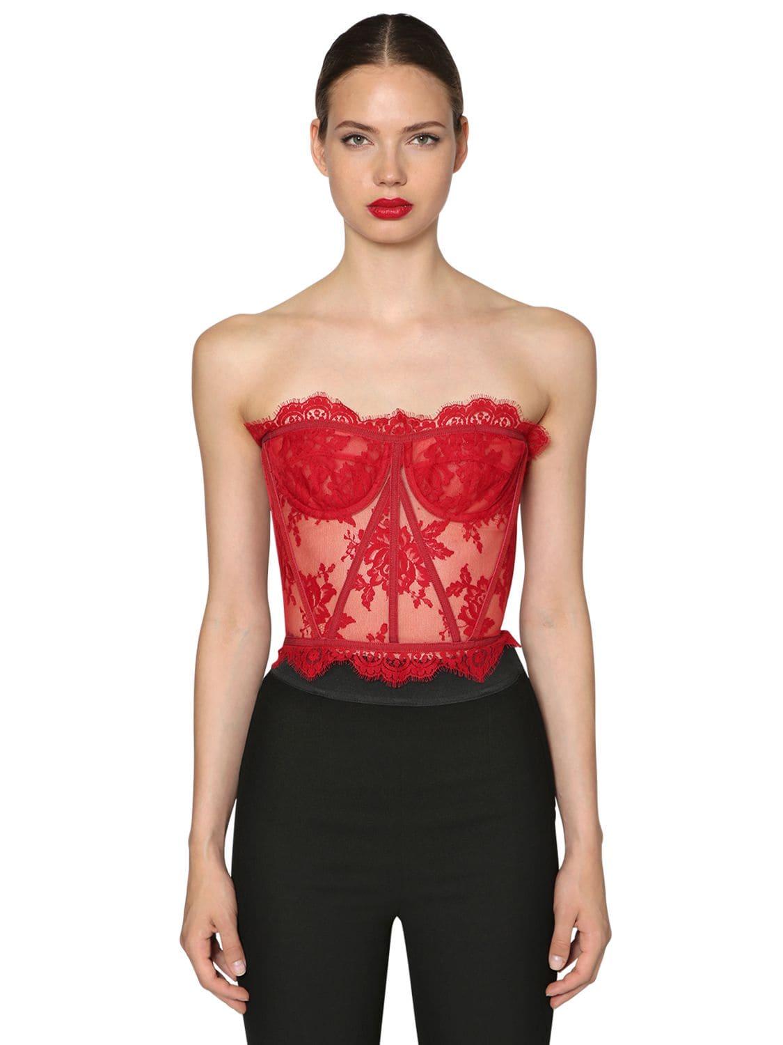 Bustier In Pizzo Chantilly di Dolce & Gabbana in Rosso | Lyst
