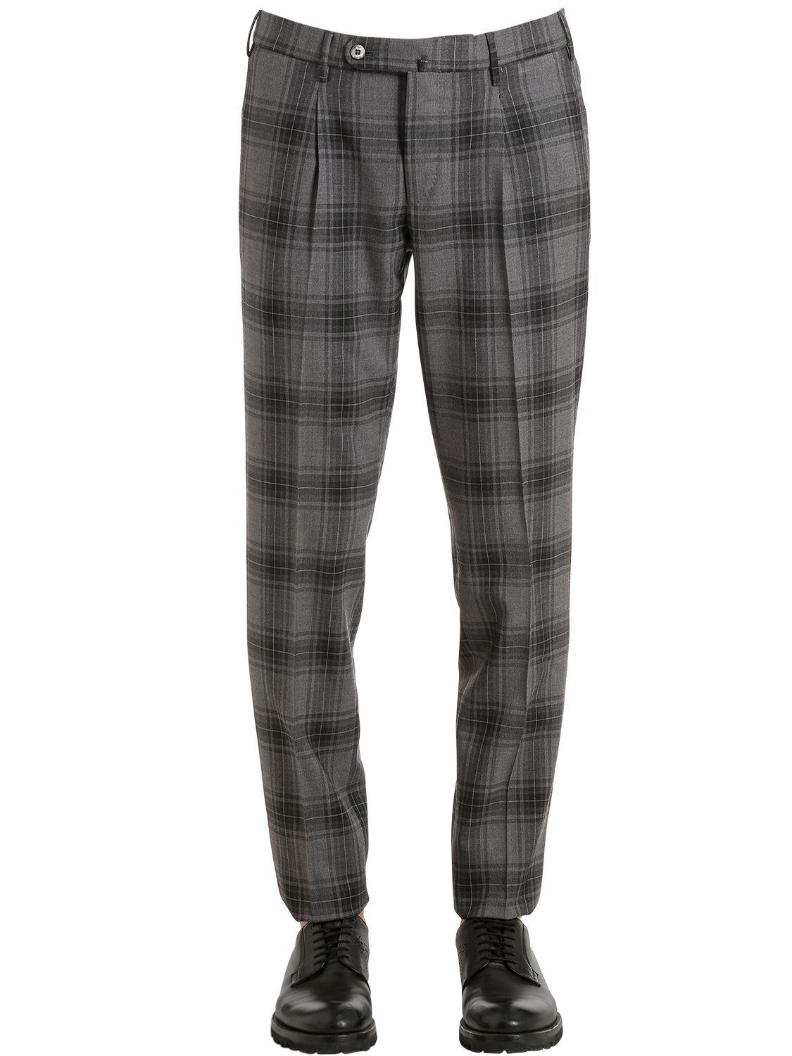 black and gray plaid pants