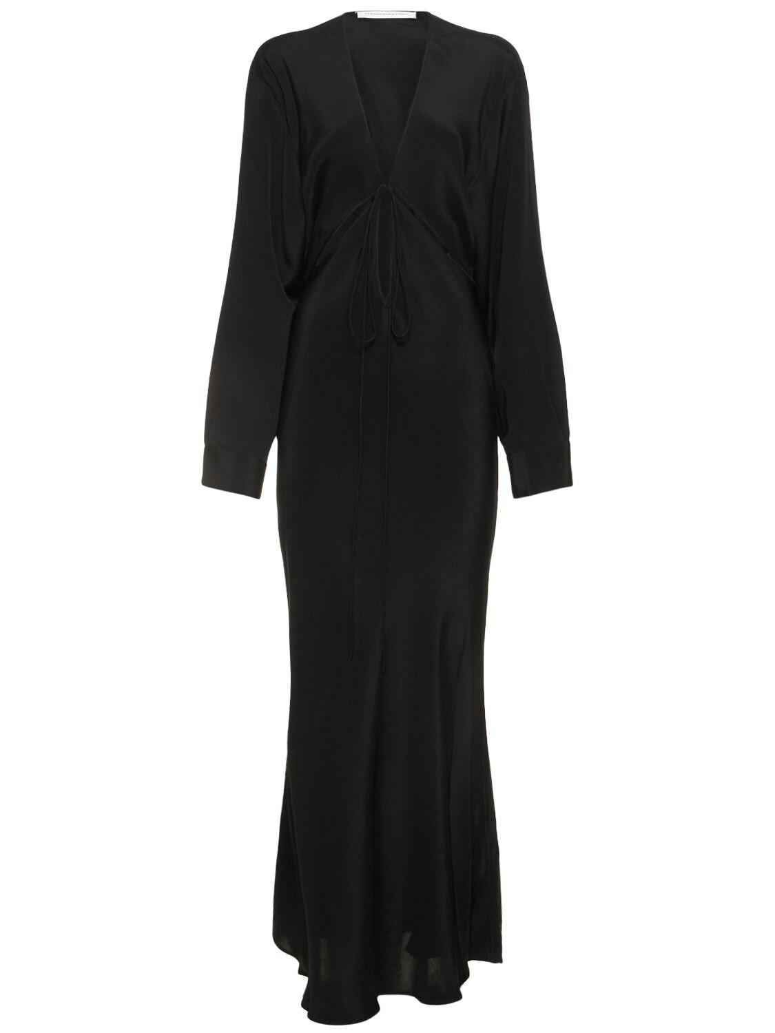 Christopher Esber Silk Satin Long Sleeve Long Dress in Black | Lyst UK