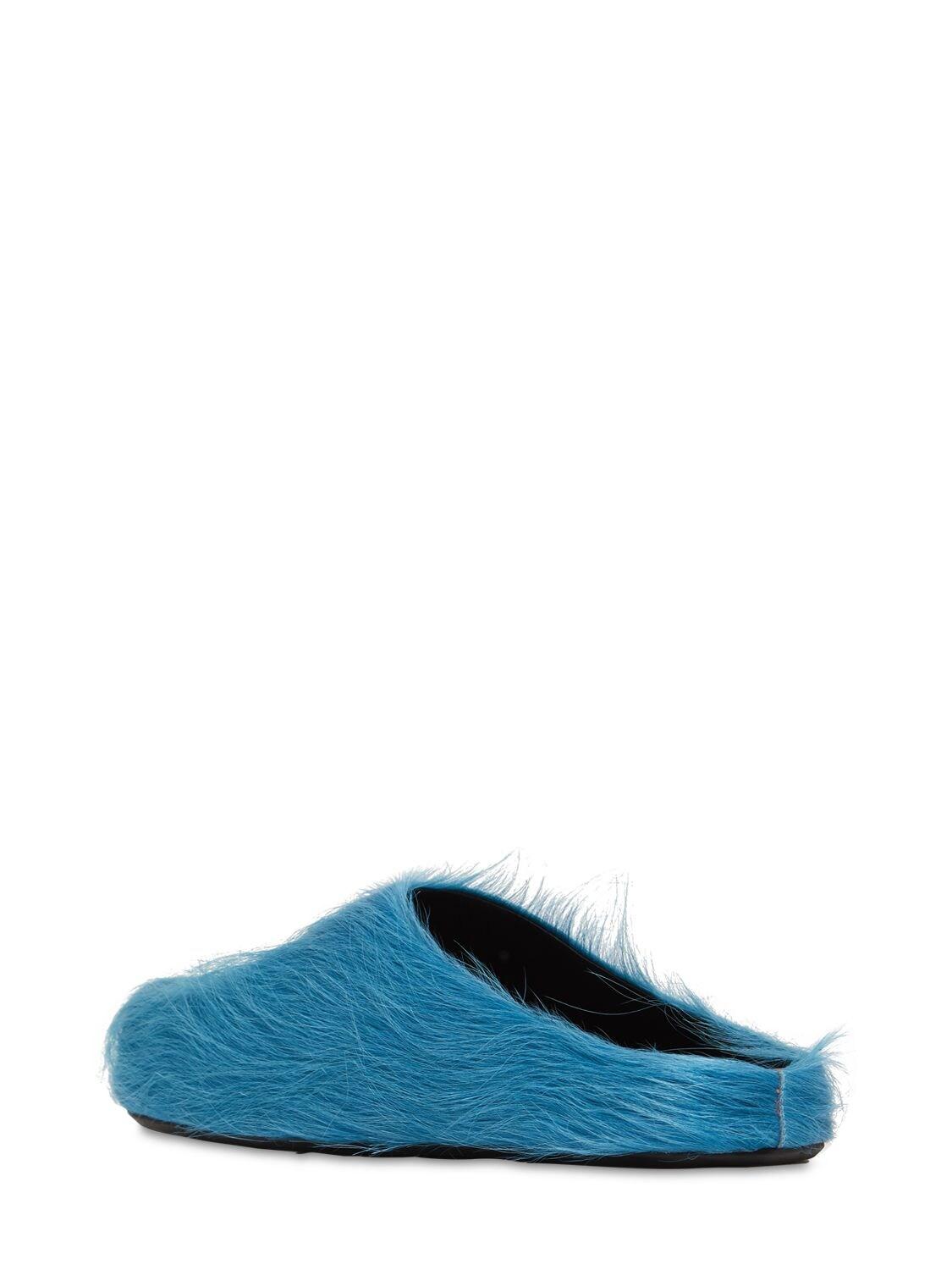 Marni Long Hair Leather Fussbett Sabot Loafers in Blue for Men | Lyst