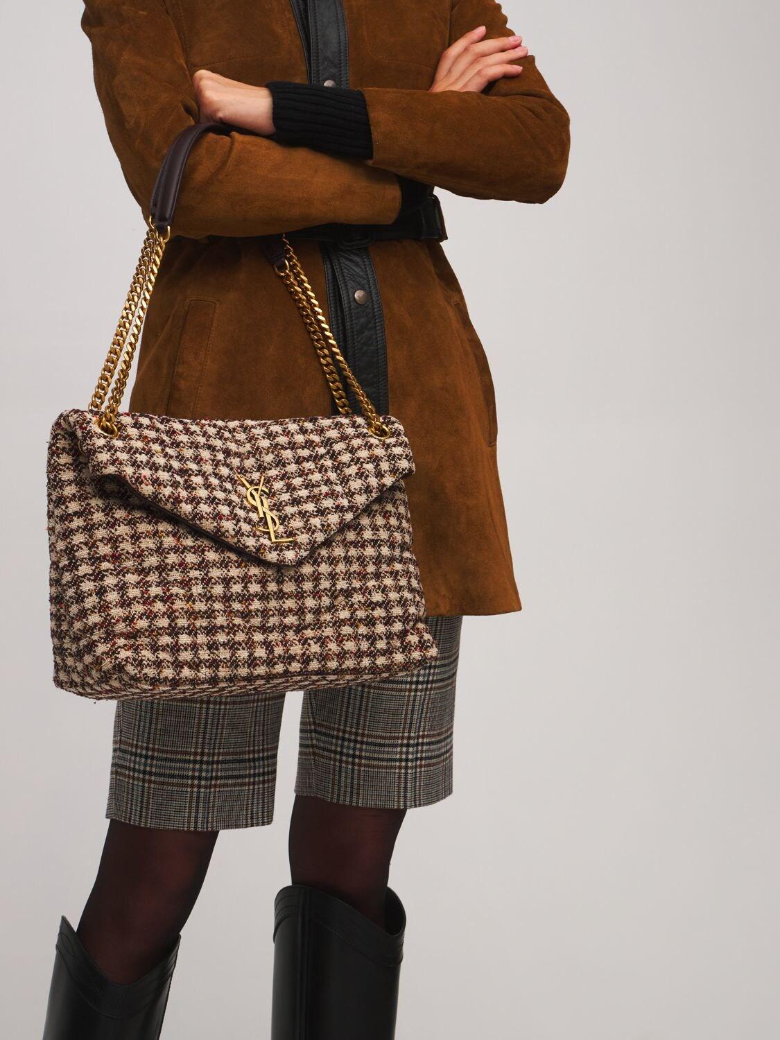 Saint Laurent Medium Loulou Checked Tweed Bag in Natural | Lyst