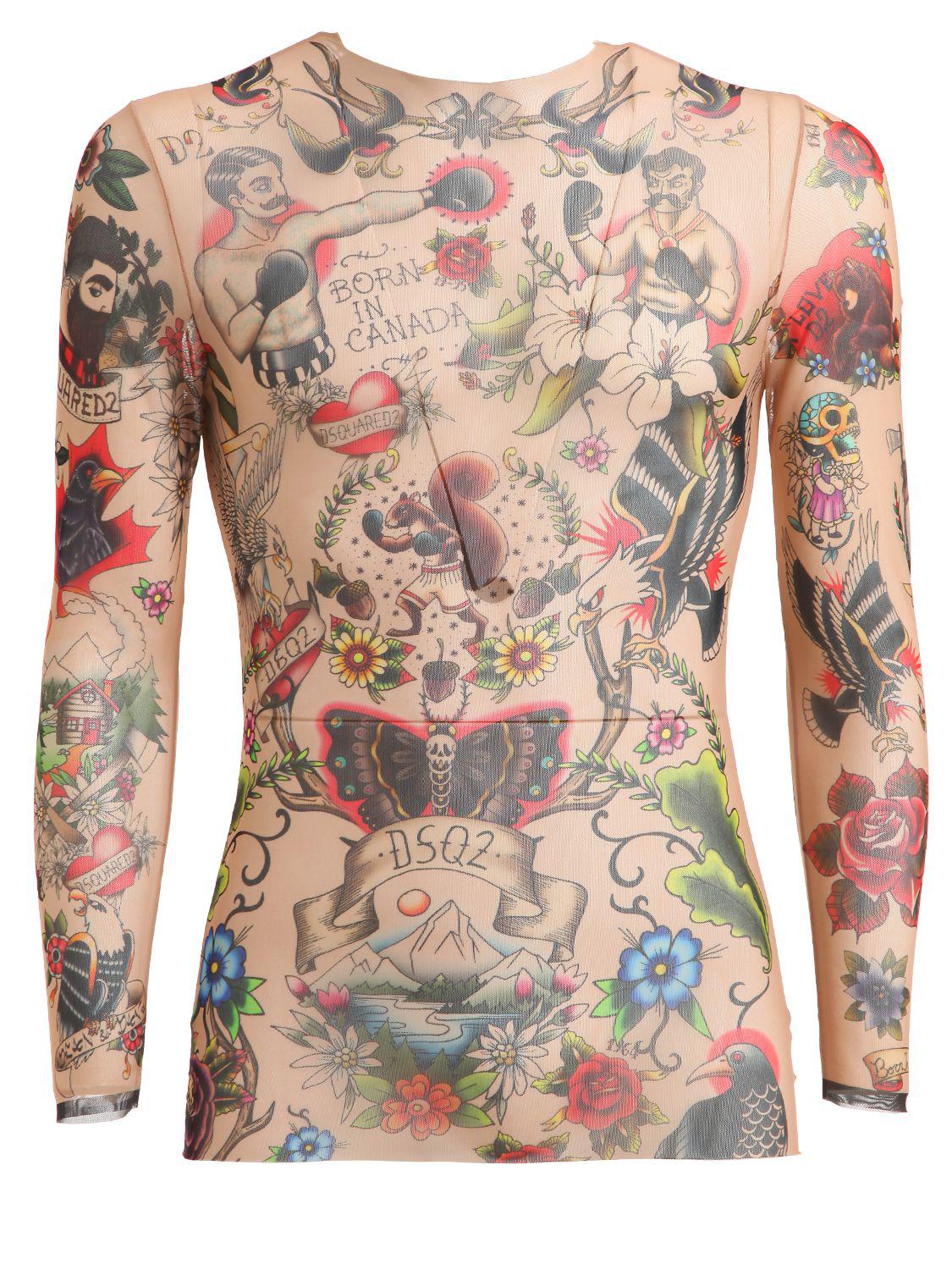 DSquared² Tattoo Printed Sheer Long Sleeve T-shirt for Men | Lyst