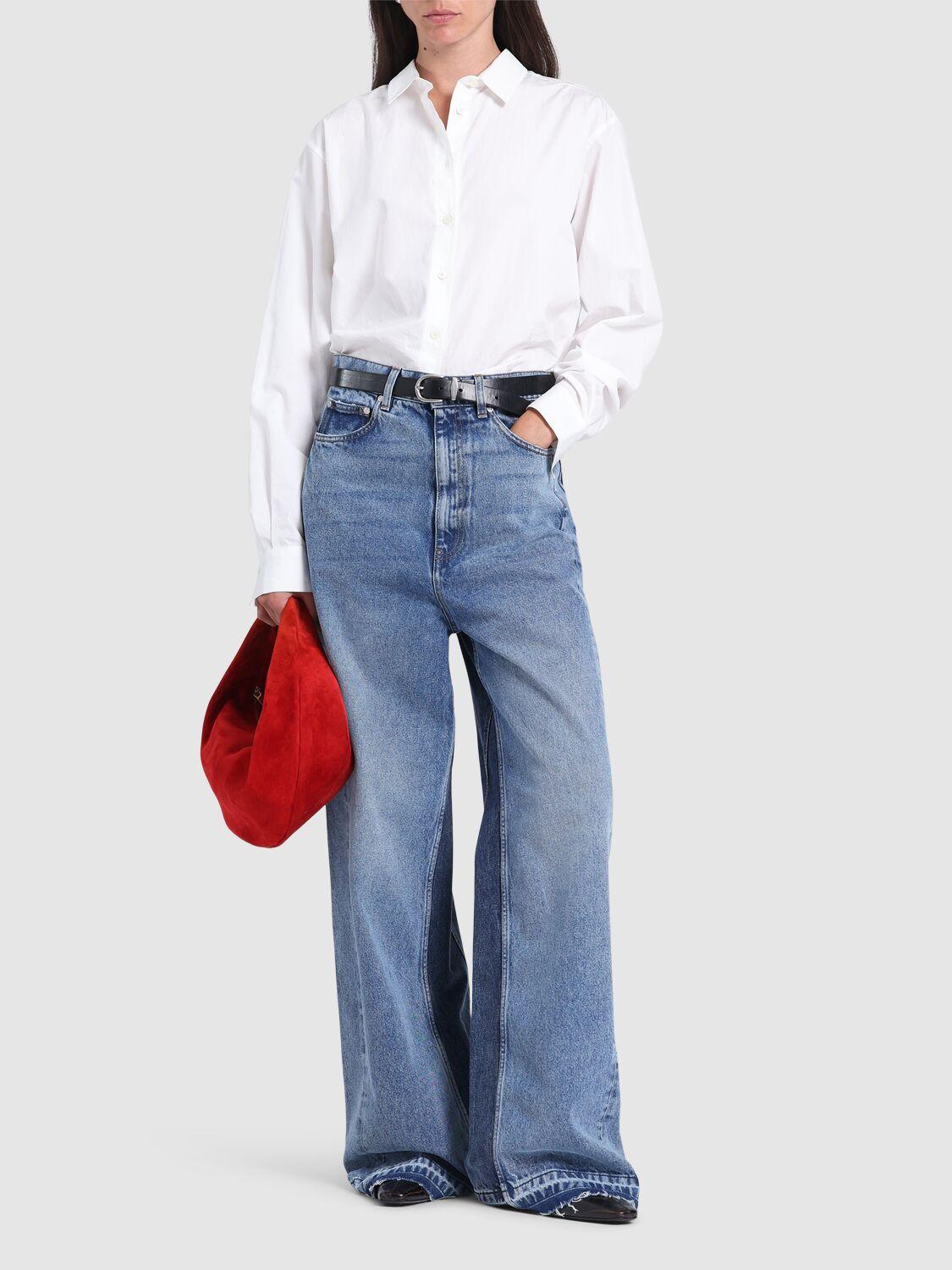【Stella McCartney】ミッドライズ ワイドジーンズ クリスタル付 Women Silver Oversized Crystal-Embellished Denim Jeans