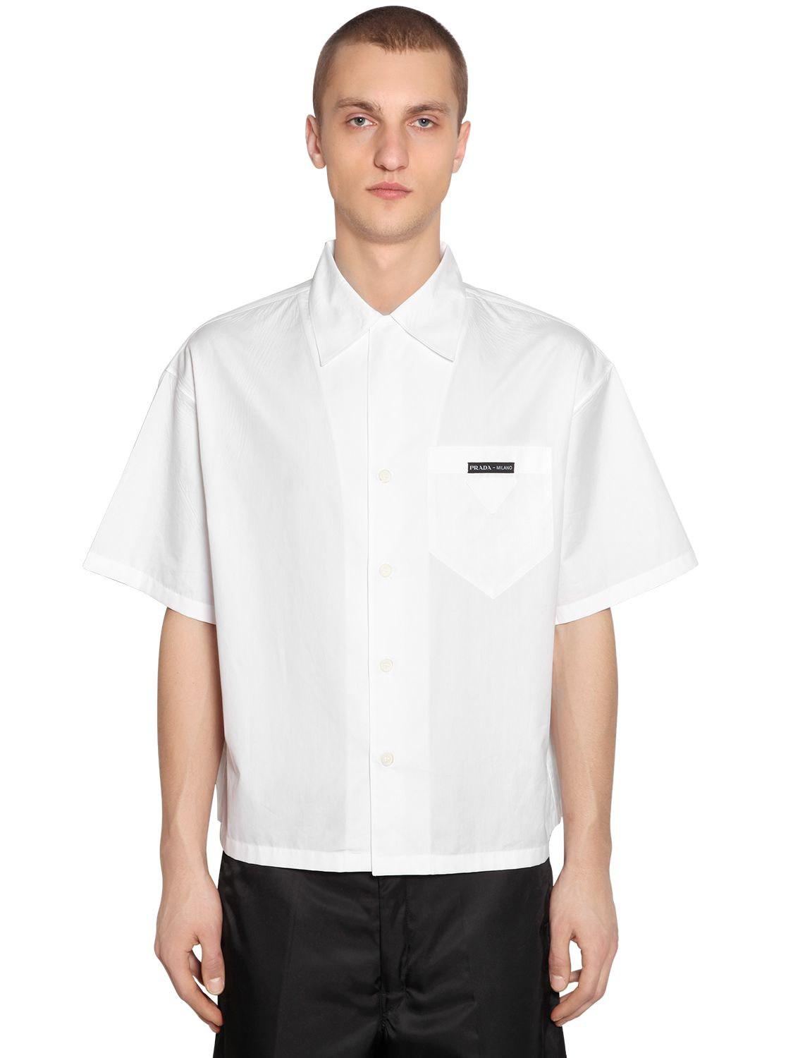 Prada Cotton Short-sleeved Poplin Shirt in White for Men - Lyst