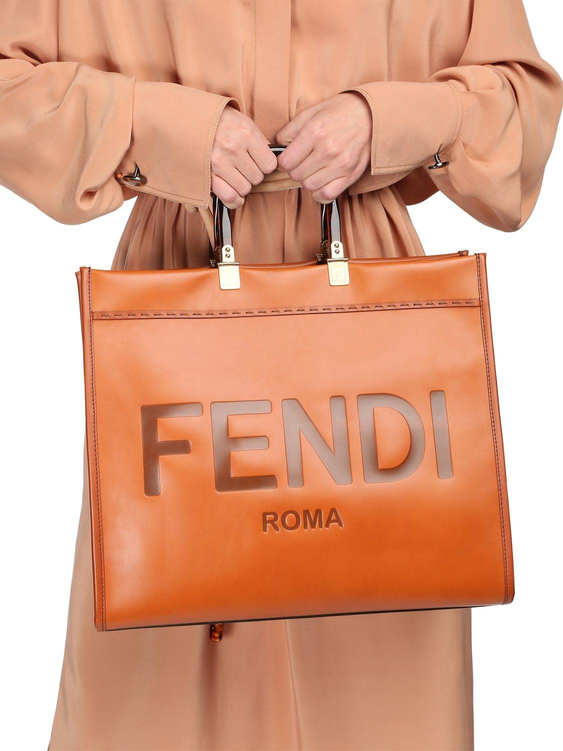Fendi Sunshine Large Leather Shopper in Brown - Lyst