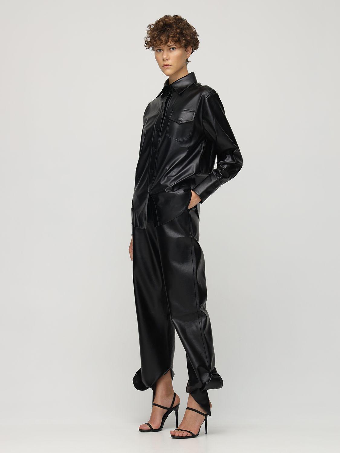 Faux Leather Pants W/ Self-tie Cuffs 