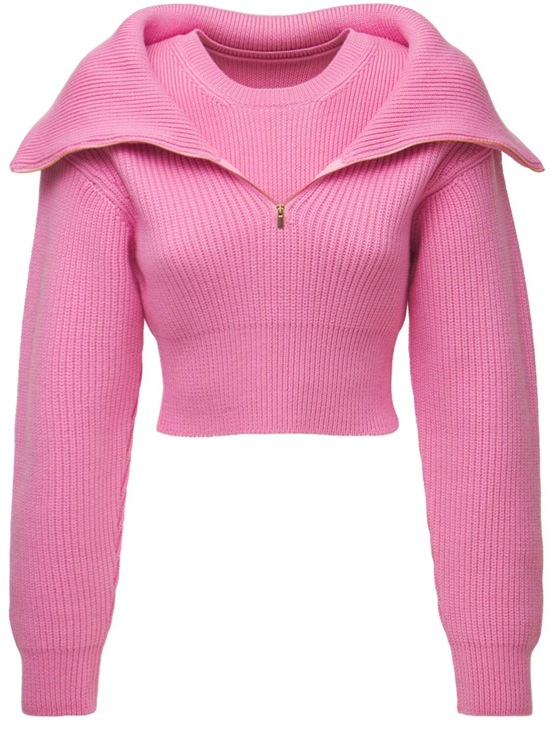 Jacquemus La Maille Risoul Ribbed Wool Cardigan Woman in Pink Womens Clothing Jumpers and knitwear Zipped sweaters 
