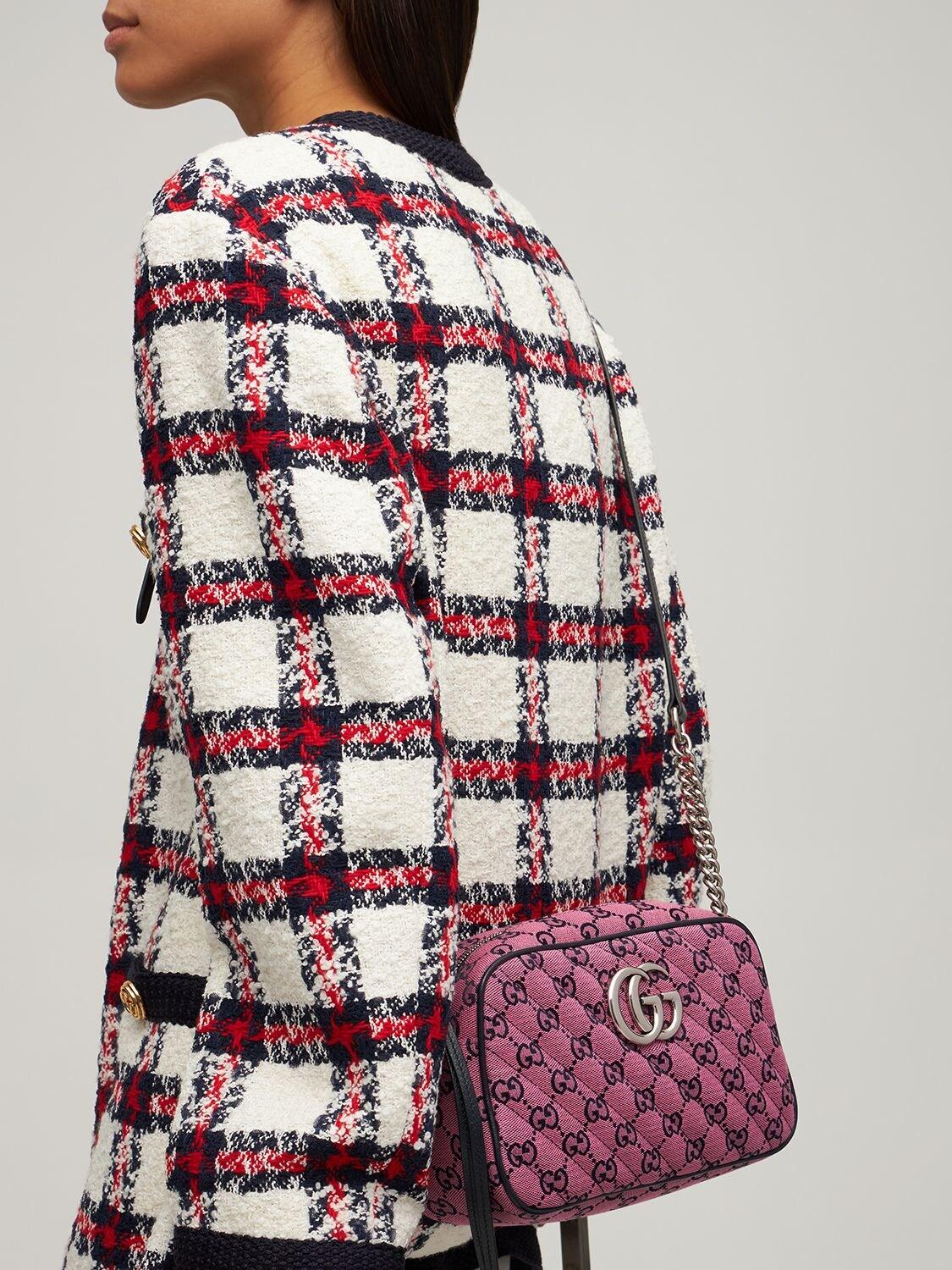 Gucci GG Marmont Diagonal Quilted Pink Fabric GG Canvas Shoulder