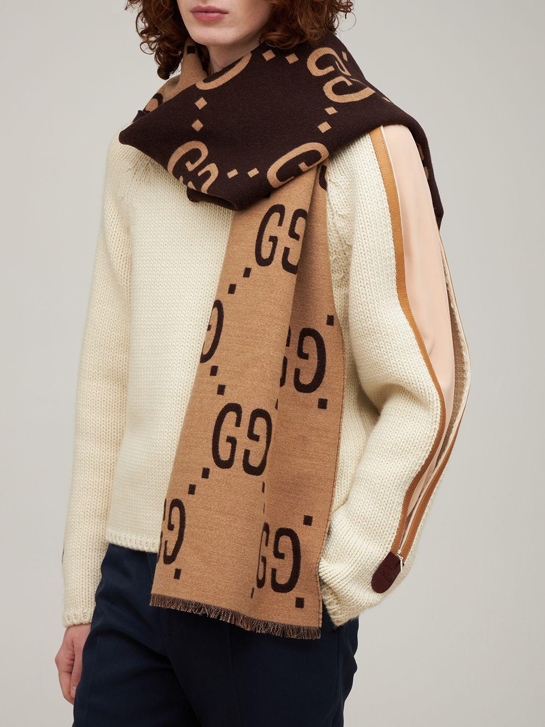 GG Wool And Silk Scarf in Brown - Gucci