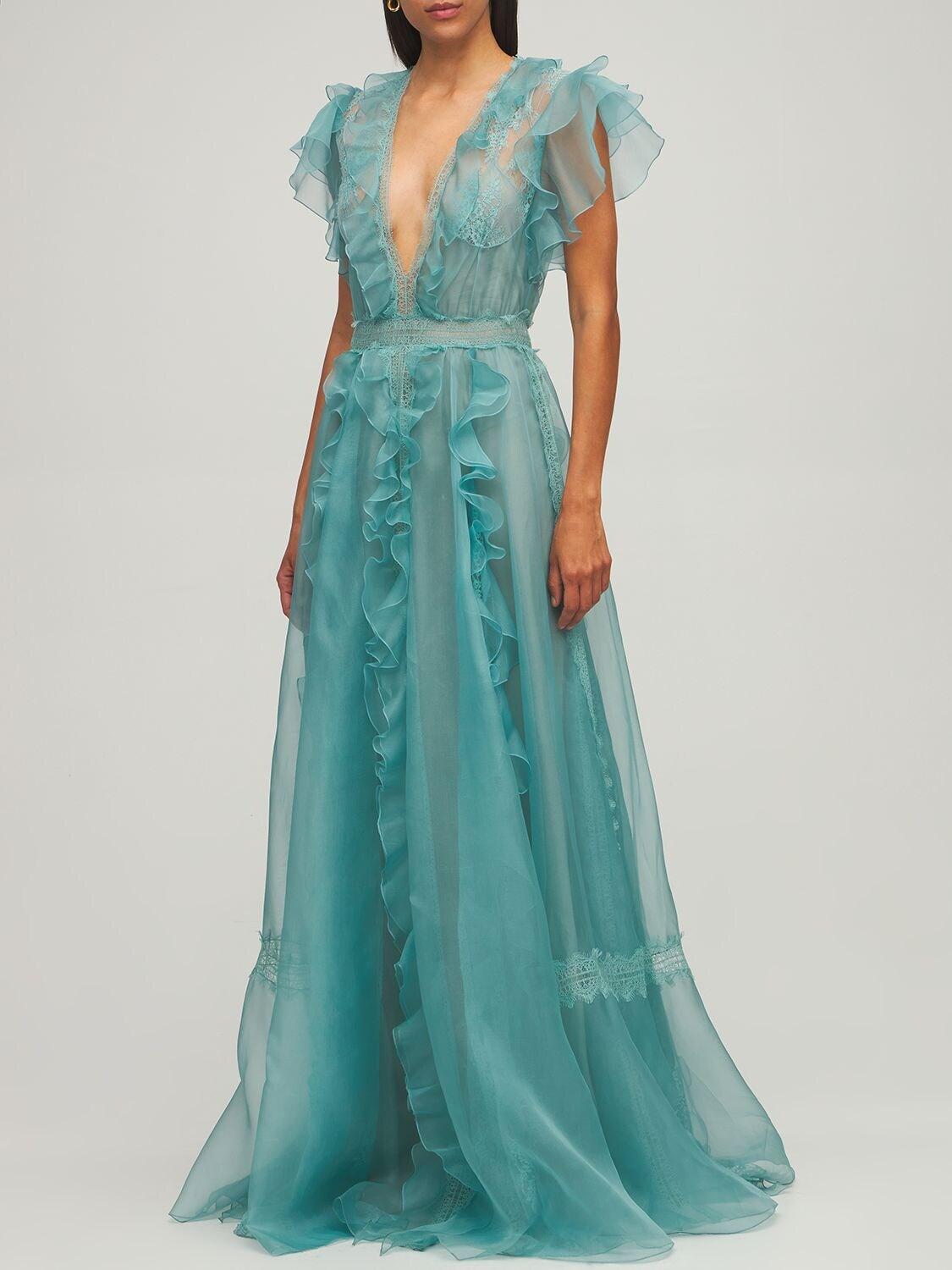 Zuhair Murad Silk Organza & Lace Dress in Blue | Lyst Australia