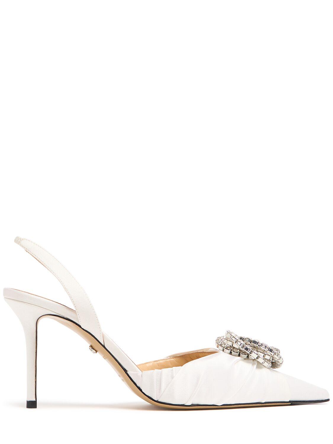 Mach & Mach 85Mm Galaxy Satin Slingback Heels in Natural | Lyst