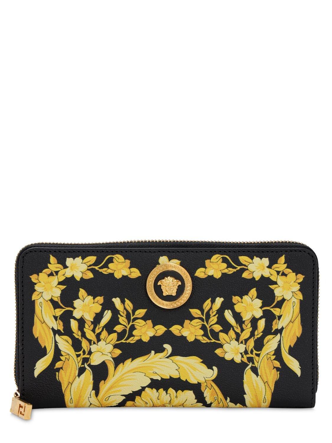 Versace Barocco Print Leather Zip Around Wallet in Black - Save 4% - Lyst
