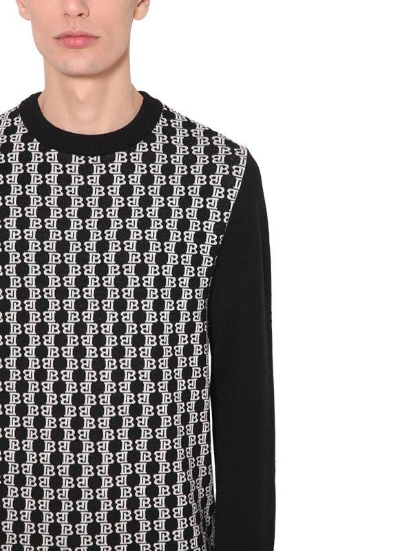 Balmain Monogram Logo Wool Knit Sweater in White,Black (Black) for Men - Save 39% - Lyst