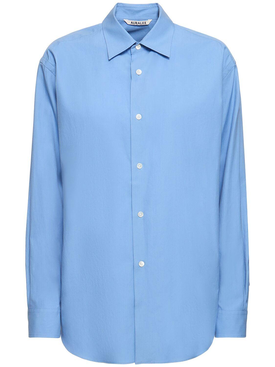 AURALEE Washed Finx Twill Cotton Shirt in Blue | Lyst