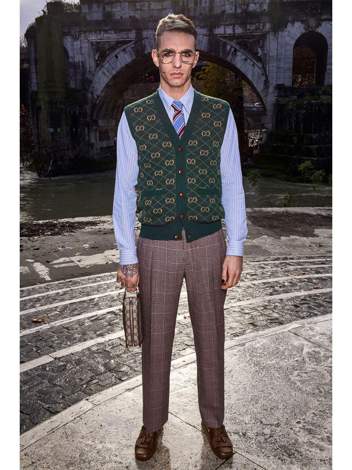 Gucci GG Argyle Knit Wool Vest in Green for Men | Lyst