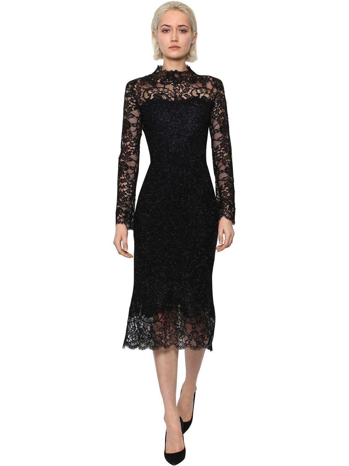 Ermanno Scervino Long Sleeve Wool Blend Lurex Midi Dress in Black - Lyst