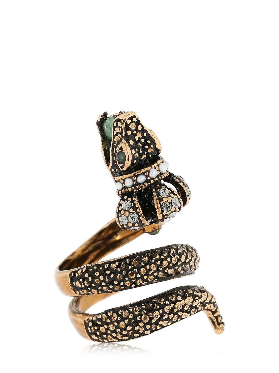 Alcozer J Snake Crown Aventurine Ring In Gold Metallic Lyst