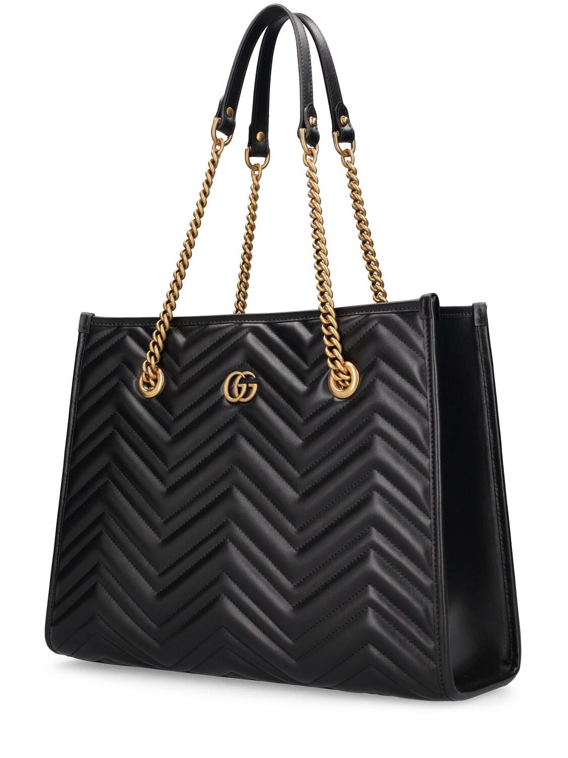 Borsa shopping media gg marmont in pelle di Gucci in Nero Lyst