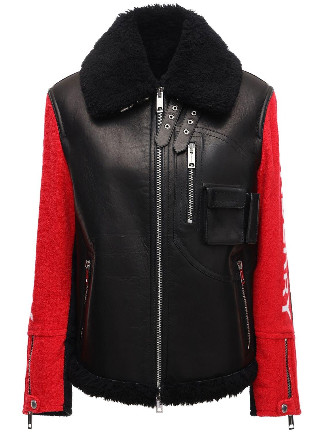 Burberry Paneled Leather, Shearling And Cotton-terry Jacket in Black/Red  (Black) - Save 43% | Lyst