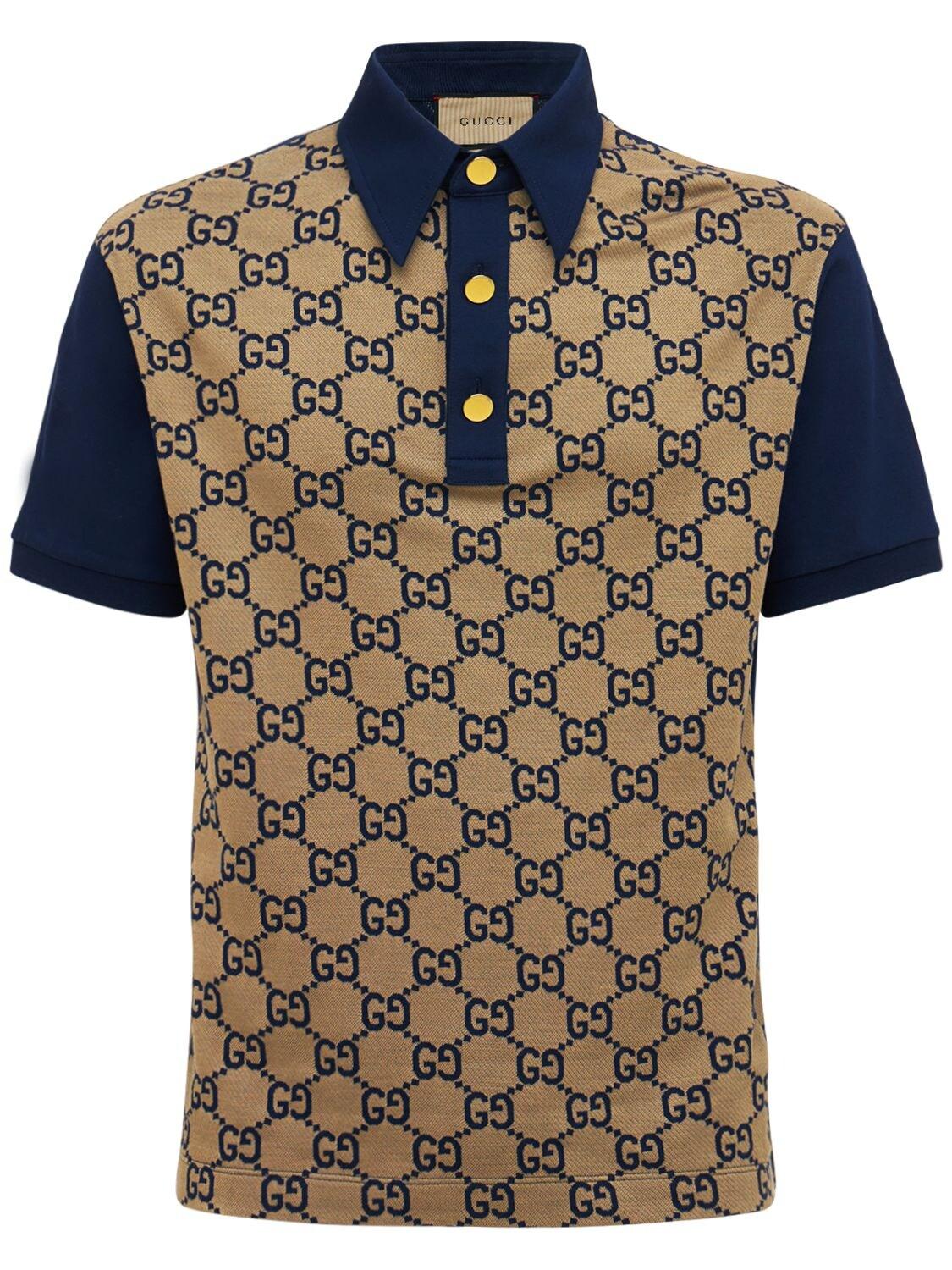 Gucci Maxi Gg Silk & Cotton Polo Shirt in Blue for Men | Lyst UK