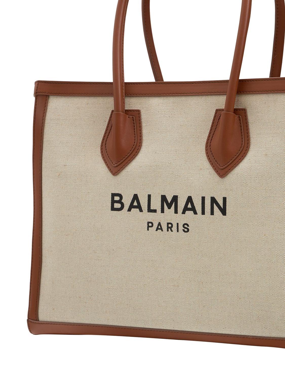 Balmain B-army 42 Canvas & Leather Tote in Natural | Lyst