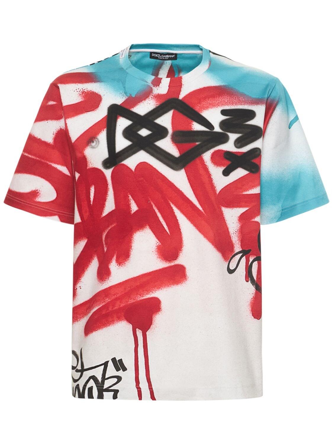 Dolce & Gabbana Graffiti Print Cotton Jersey T-shirt in Red for Men | Lyst