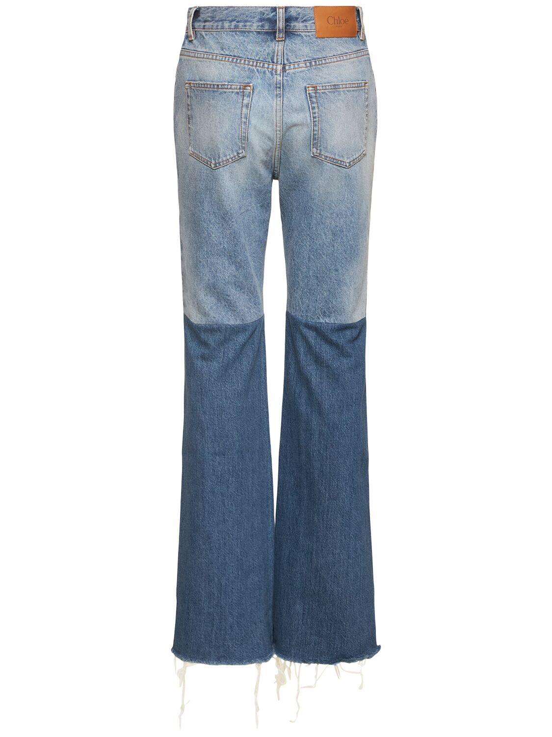 デニム・ジーパン CHLOE | FLARED PATCHWORK JEANS IN BLUE MULTI DENIM Chloé Patchwork Denim Flared Jeans in Blue | Lyst