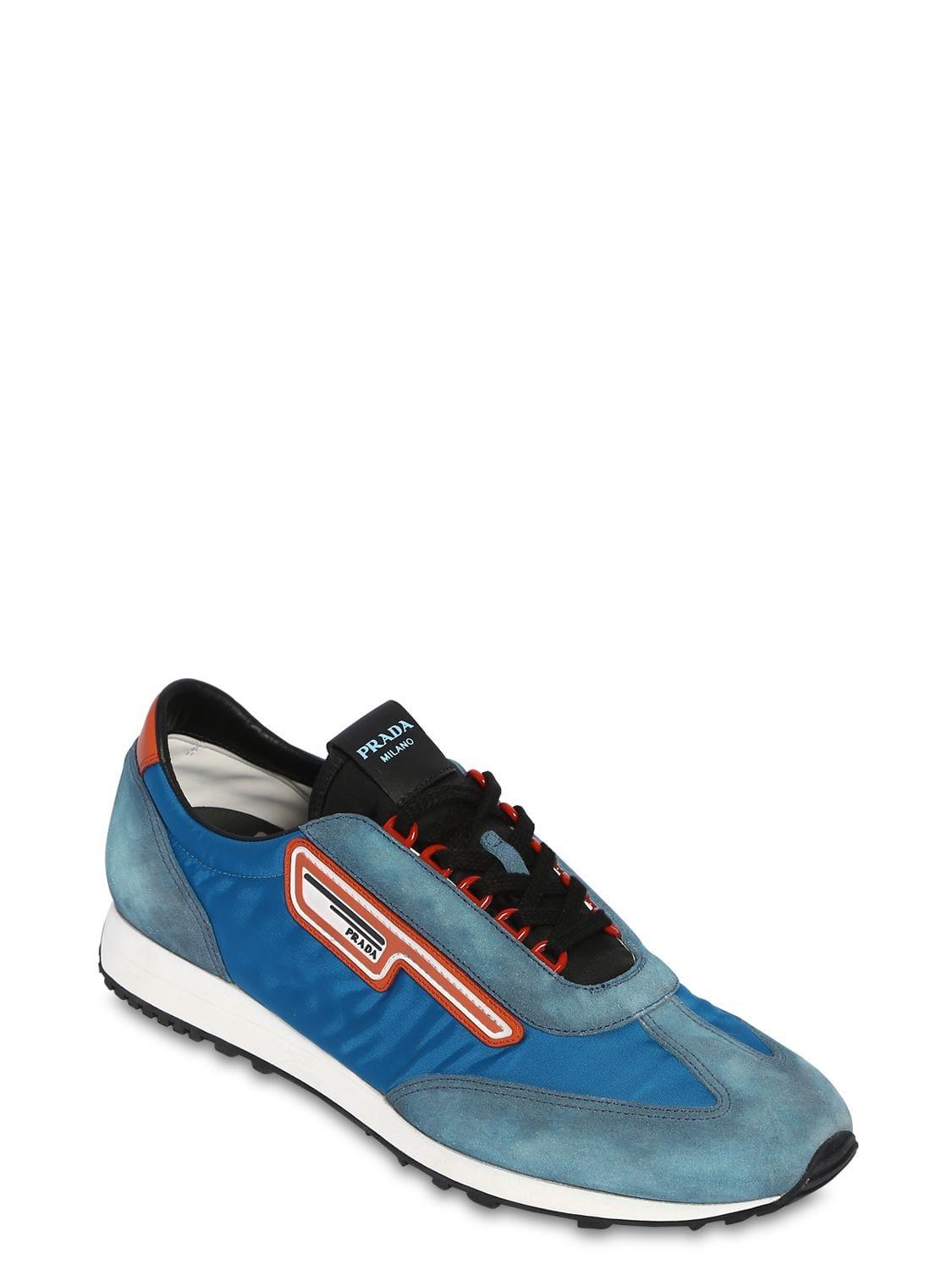 Prada Suede And Nylon Sneakers in Blue 