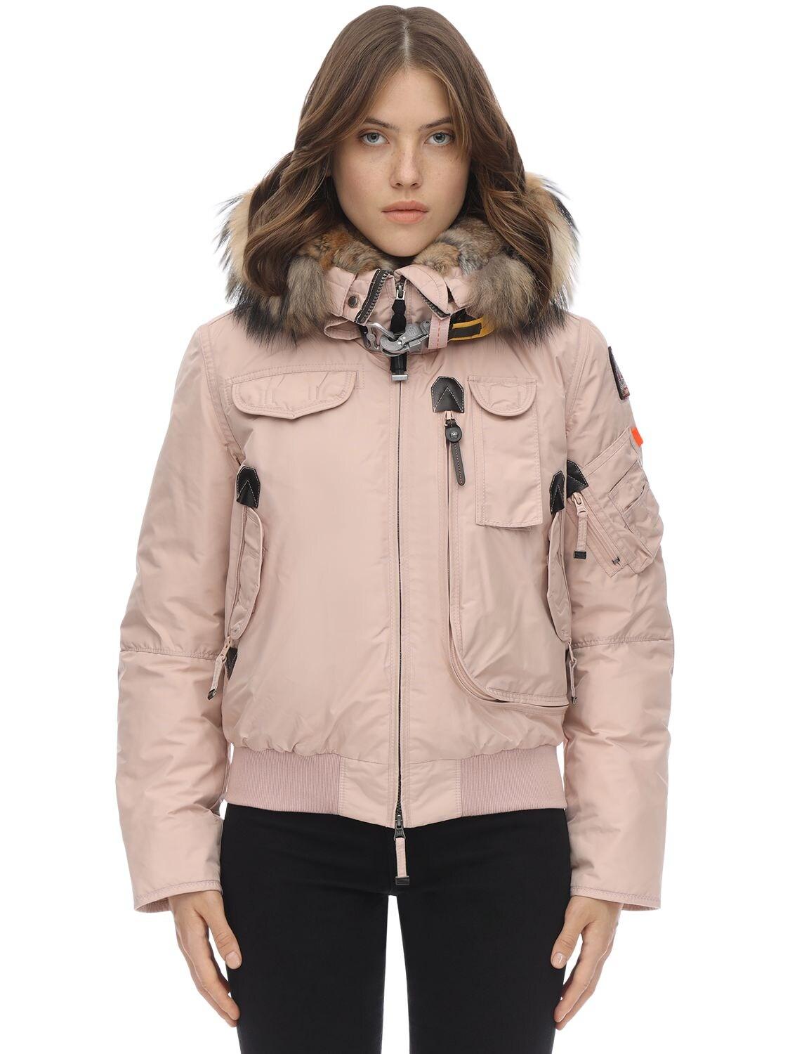 Parajumpers Gobi Down Bomber Jacket W/ Fur in Pink | Lyst