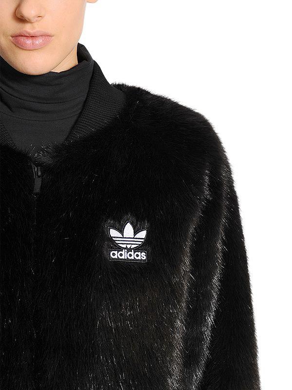 adidas Originals Sst Faux Fur Bomber Jacket in Black | Lyst