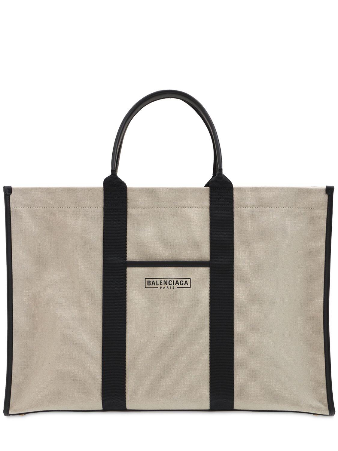 Balenciaga Logo Cotton Canvas Tote Bag in Black for Men | Lyst Canada