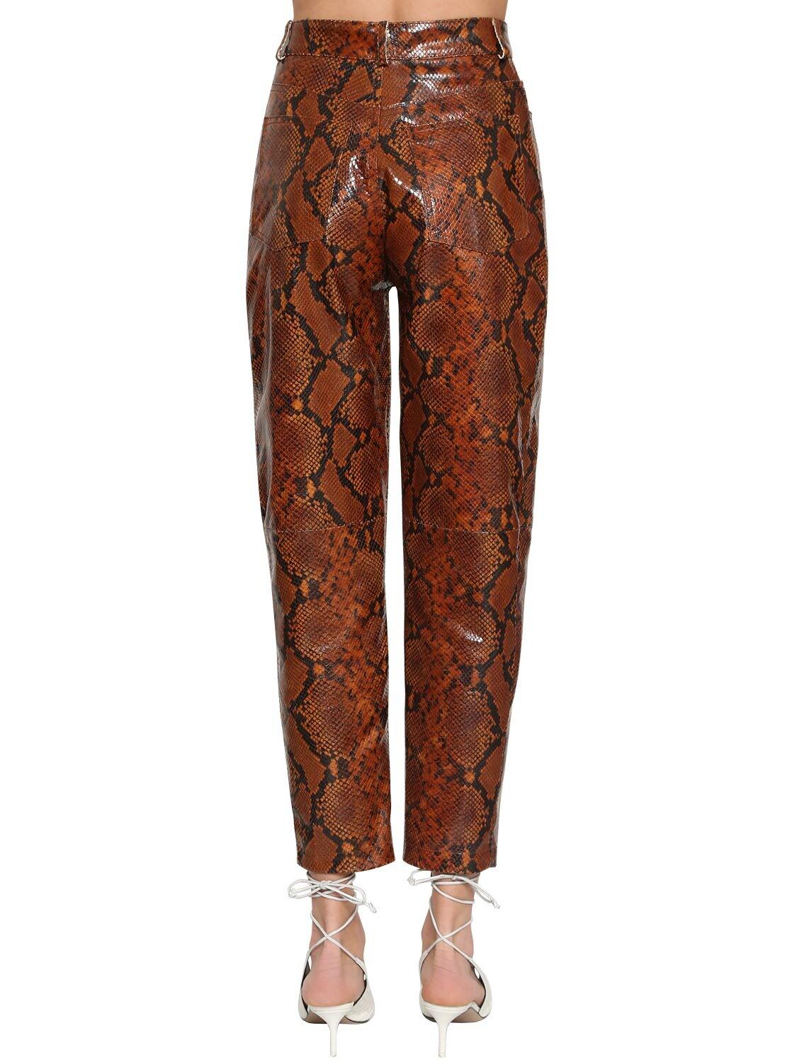 The Attico Snake Printed Leather Pants in Brown | Lyst