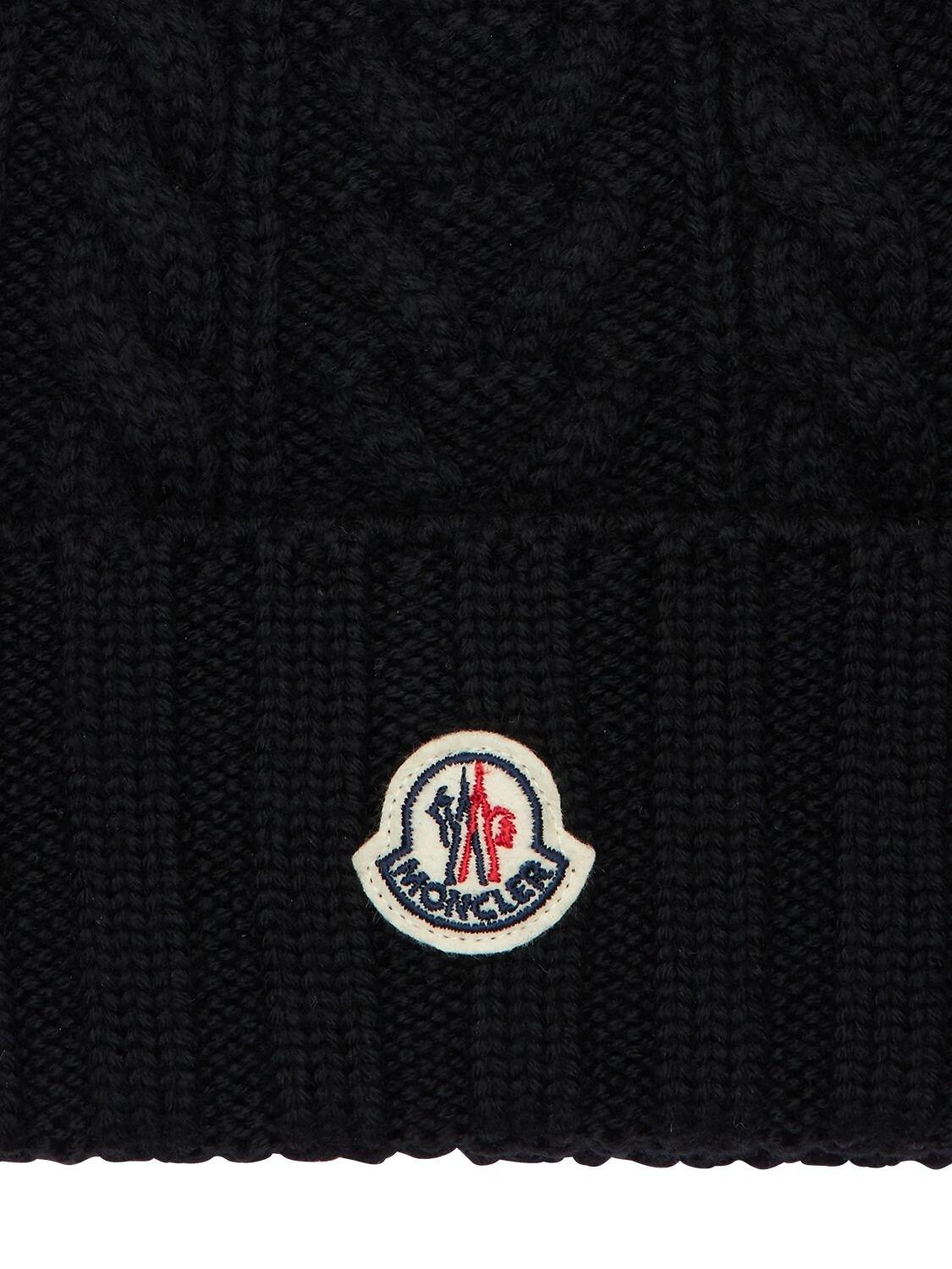 Moncler Wool Knit Beanie Hat in Black - Lyst