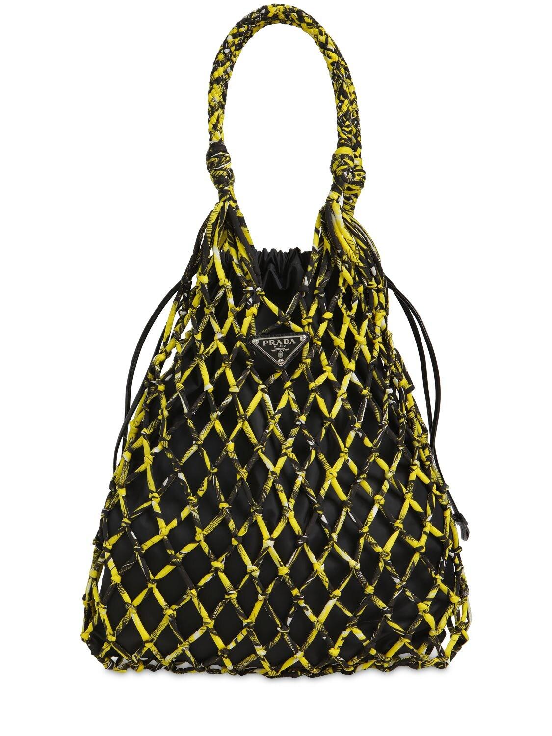 Prada Synthetic Printed Nylon Mesh Tote Bag in Yellow Lyst