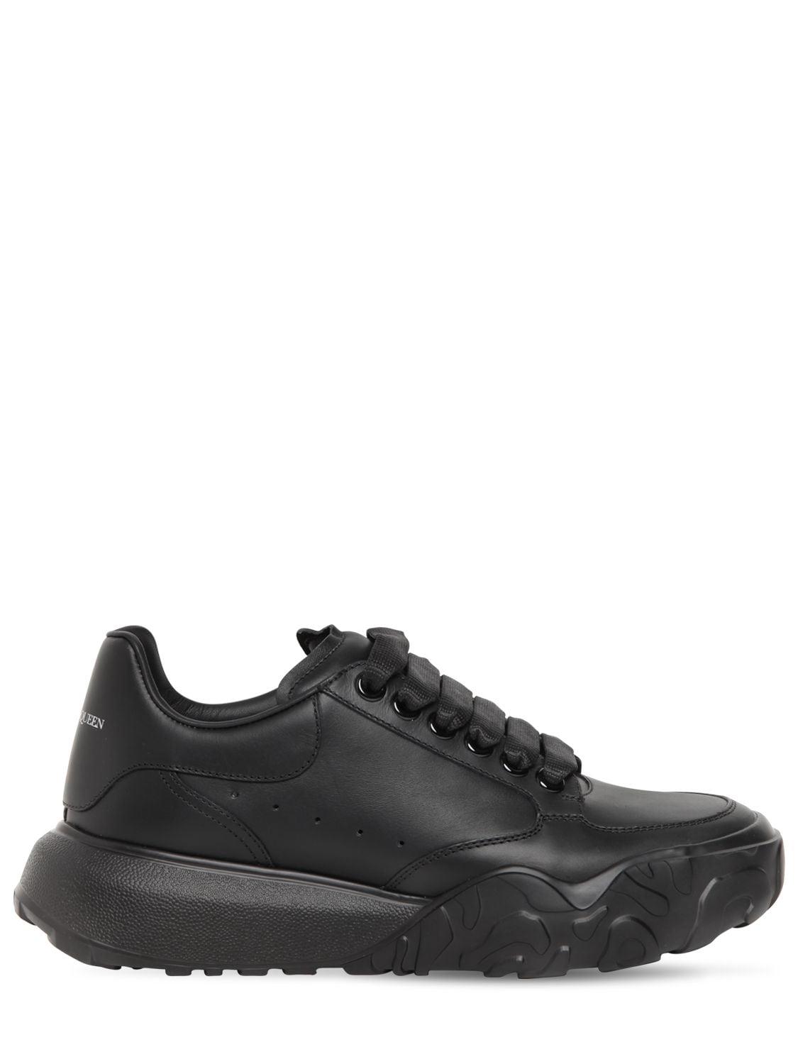 Alexander McQueen Leather Oversized Black Court Trainers - Save 33% | Lyst