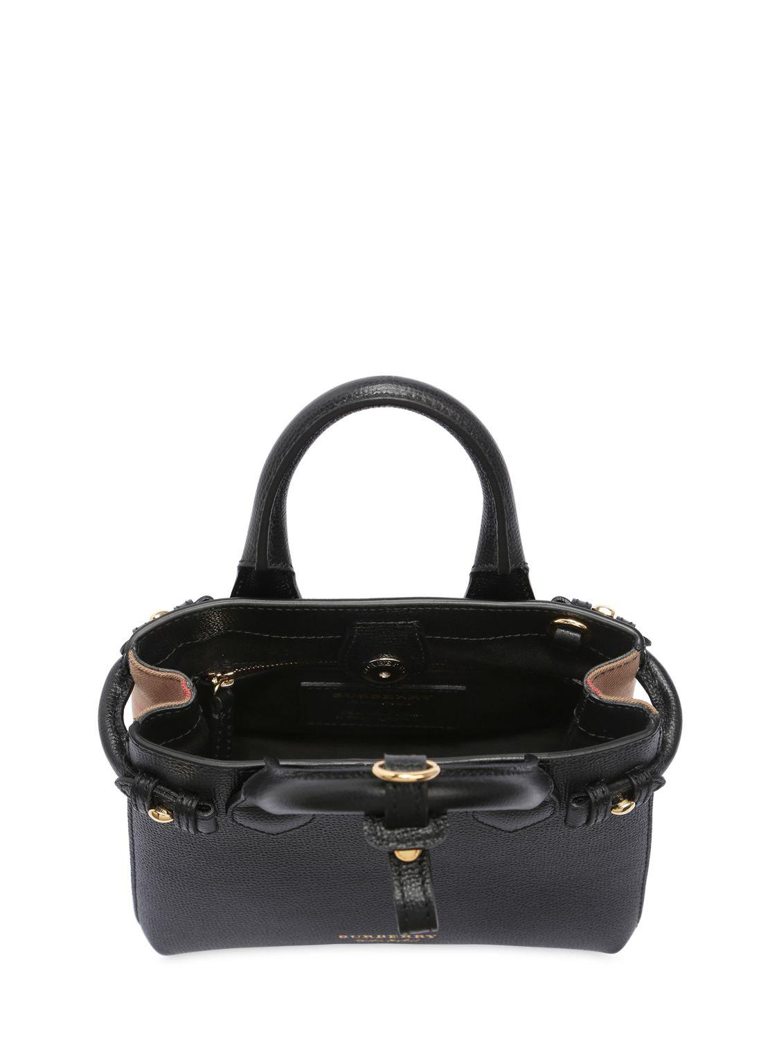 Burberry Baby Banner Leather & House Check Bag in Black | Lyst