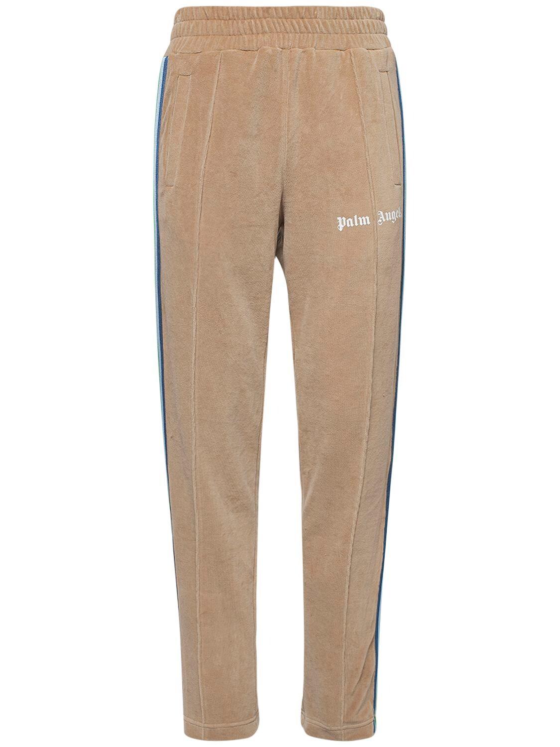 Palm Angels Logo Print Rainbow Chenille Track Pants in Palm Angels Logo Print Rainbow Chenille Track Pants in