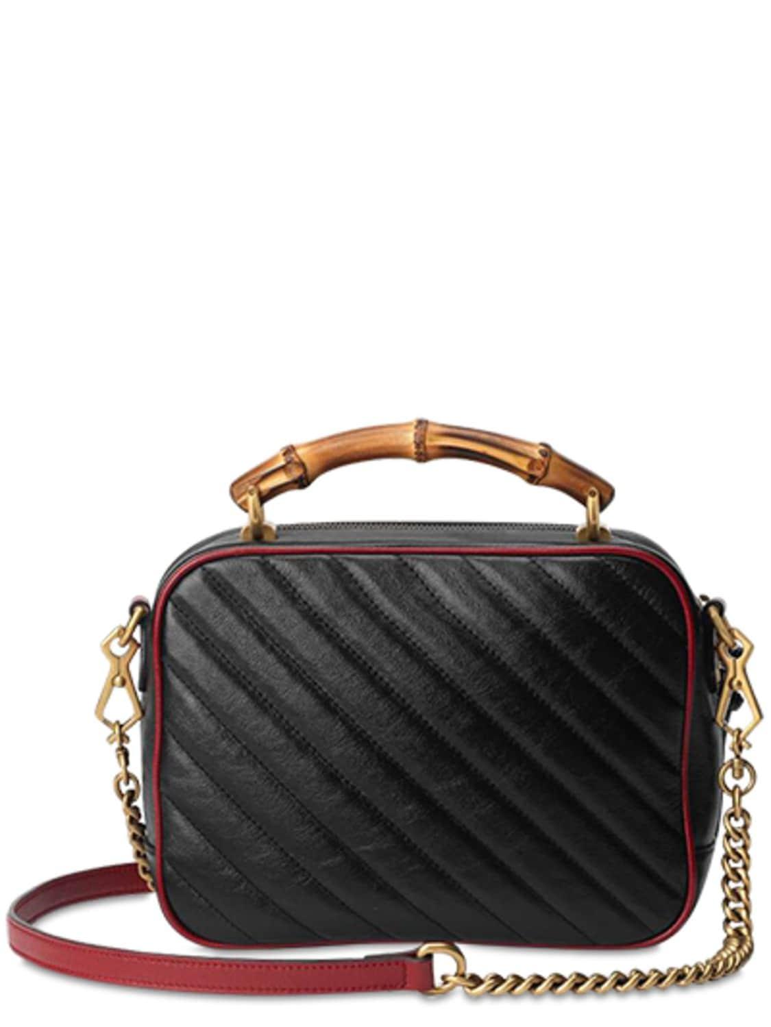 Gucci Leather Bamboo Handle Marmont Shoulder Bag in Black/Red (Black) | Lyst