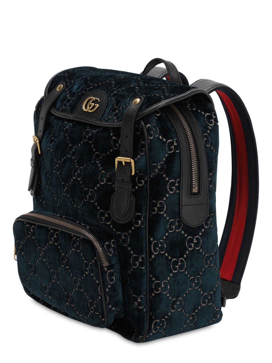 Gucci Gg Cotton Blend Velvet Backpack in Blue for Men - Lyst