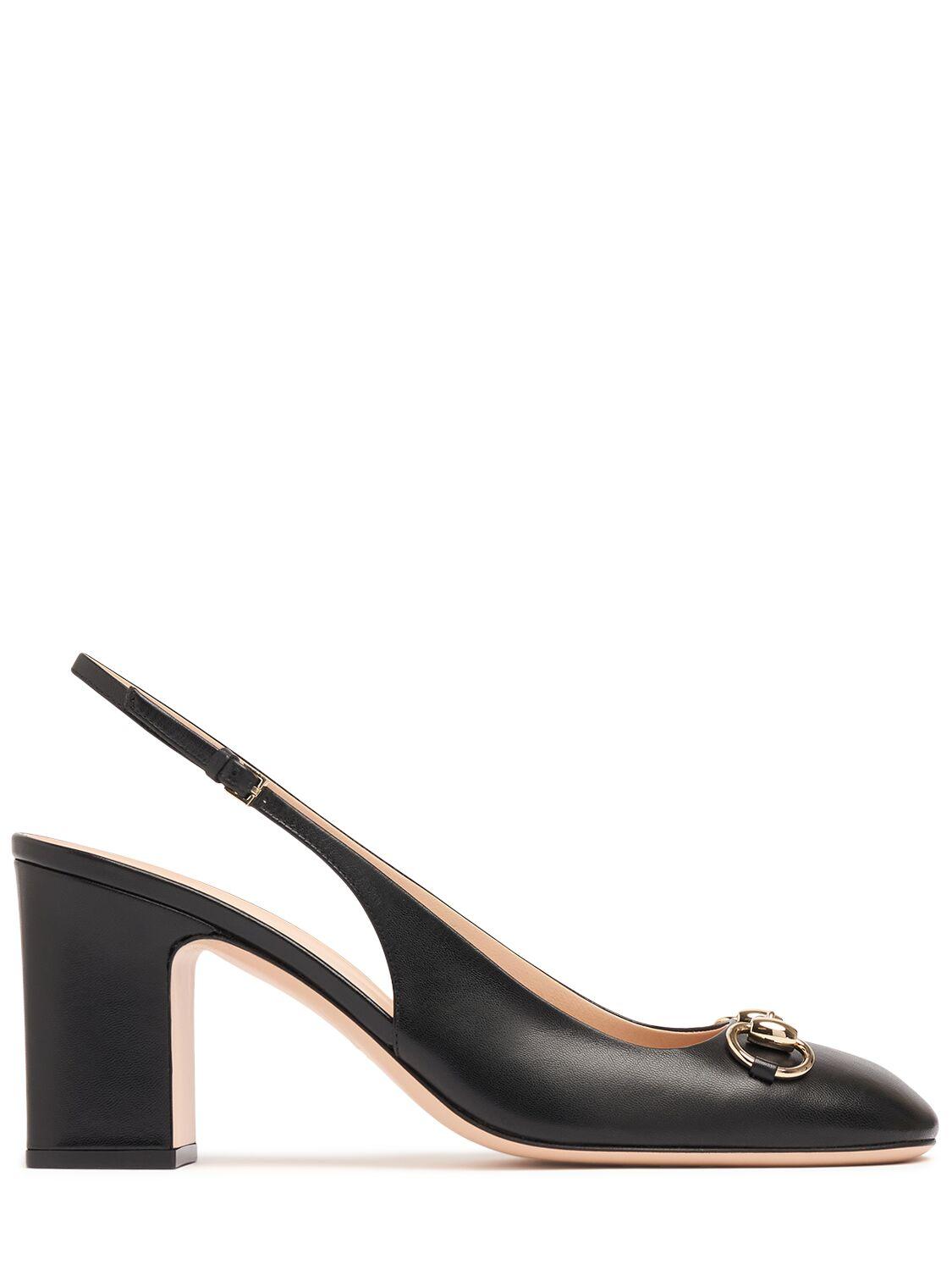Gucci レディース ブラック Horsebit レザースリングバックパンプス 