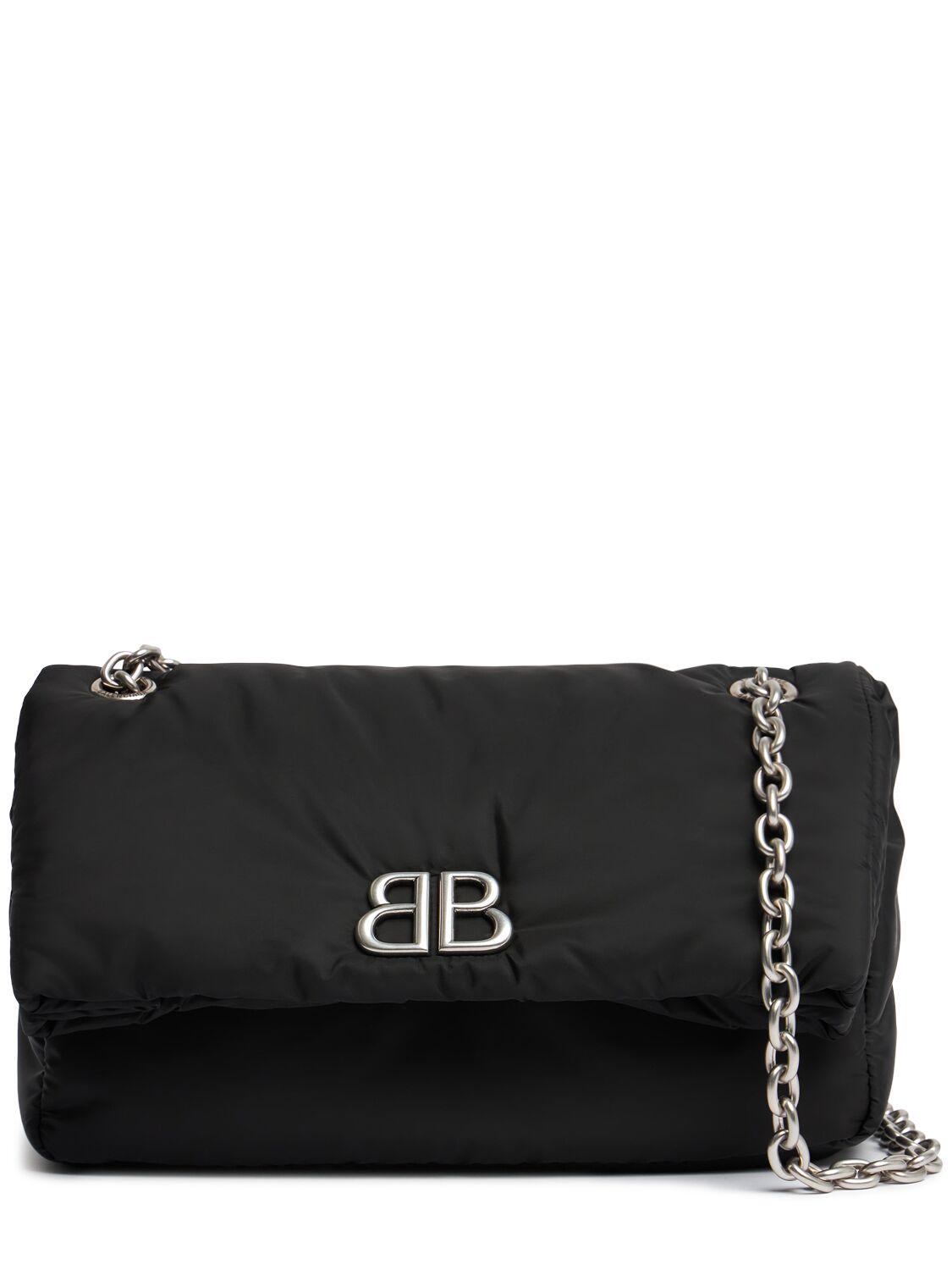 Balenciaga Small Monaco Nylon Shoulder Bag in Black | Lyst